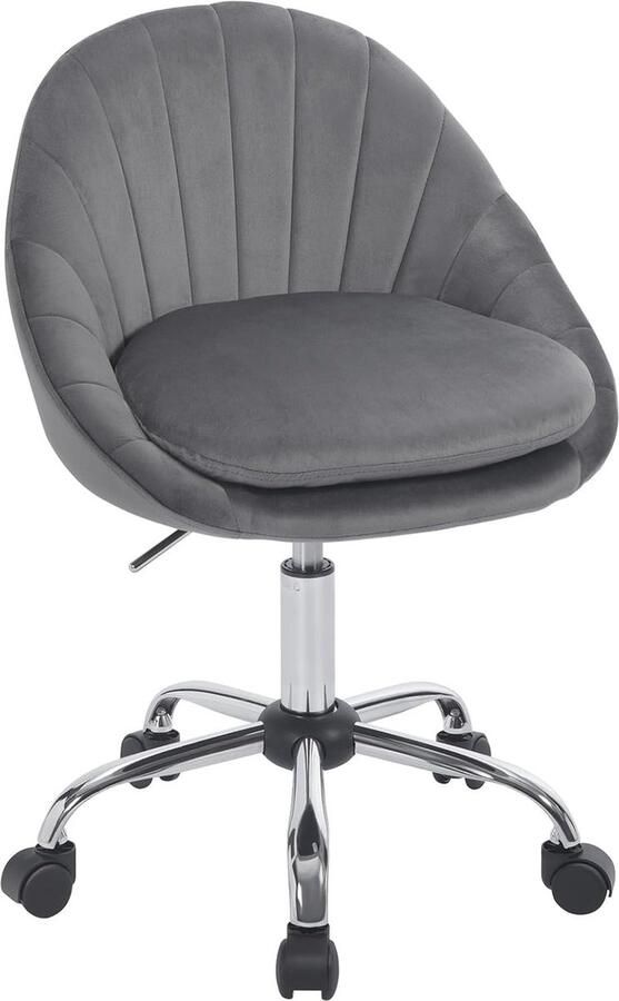 Bureaustoel voor thuis make-upstoel ergonomische draaistoel in hoogte verstelbare bureaustoel met wielen slaapkamer werkkamer fluweel donkergrijs BS167dgr