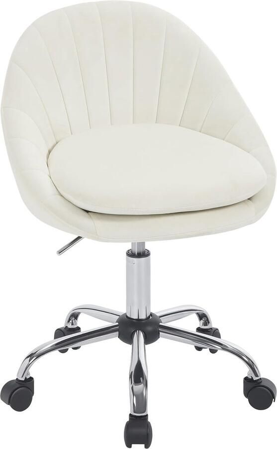 Bureaustoel voor thuis make-upstoel ergonomische draaistoel in hoogte verstelbare bureaustoel met wieltjes slaapkamer werkkamer fluweel crème BS167 cm