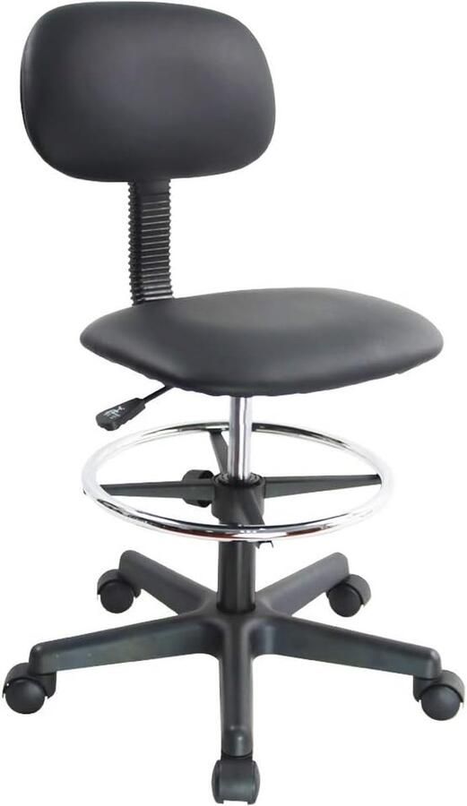 Bureaustoel Werkkruk met Rugleuning Hoogteverstelbare PU Leer Rolkruk Zwart