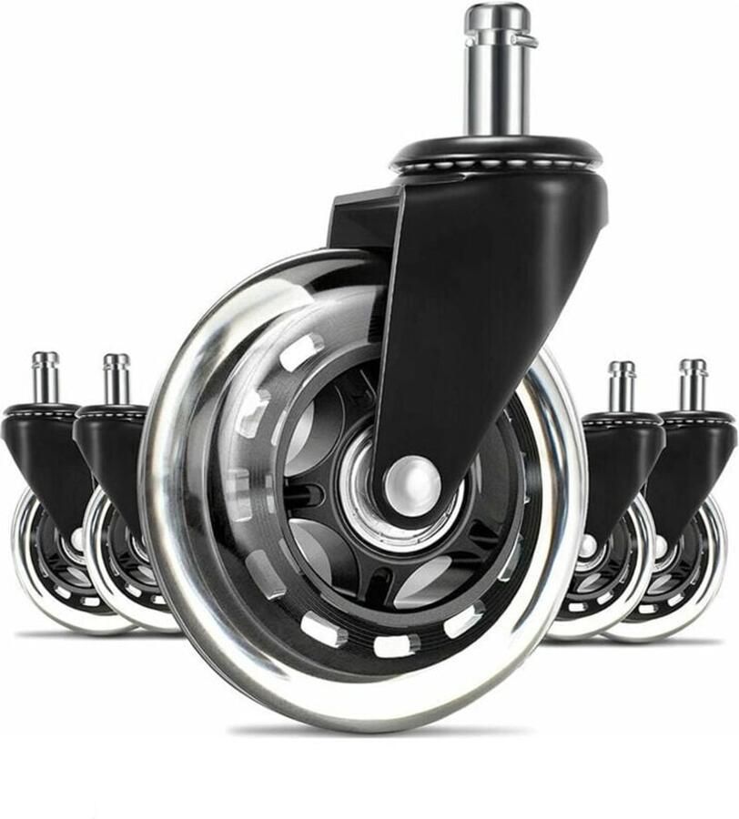 Bureaustoel Wielen 11mm x 22mm 5 Stuks Bureaustoelwielen Stille Draaistoelwielen Zwenkwielen Voor Parketvloeren Laminaat en Tegels Geen Krassen 360 Graden Draaibaar Slijtvast Zwart