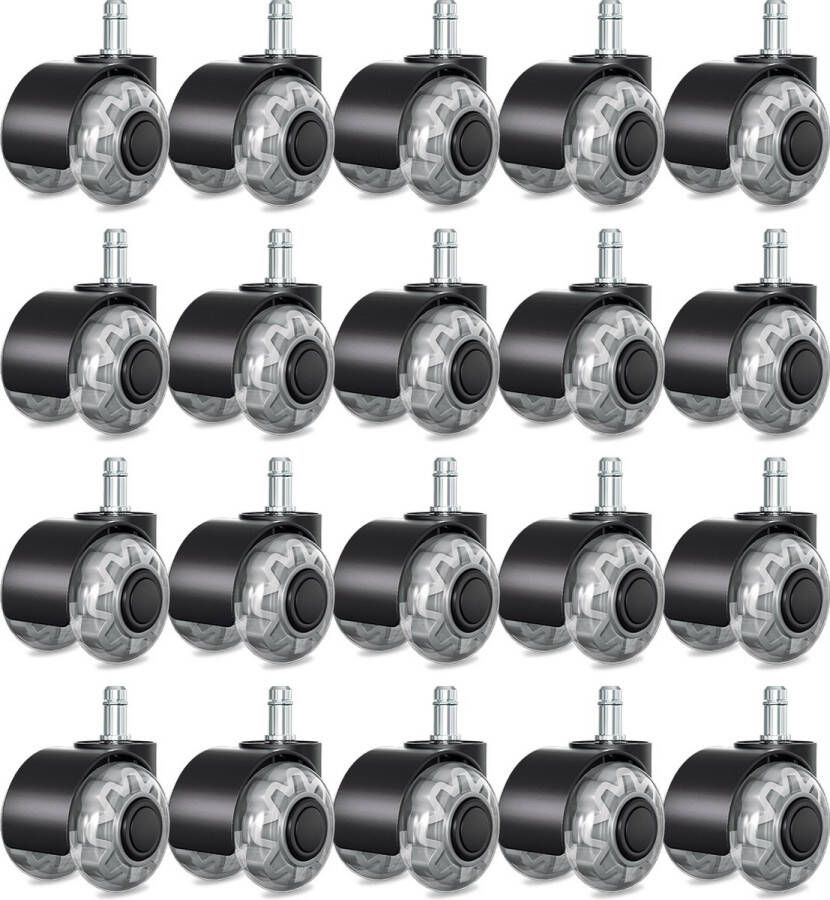 Bureaustoel wieltjes Zwart 11x22 mm 360 graden transparante zwenkwielen Bureaustoelwielen – Bureaustoel Wielen Wieltjes voor Stoelen Geschikt voor Harde Vloer Set van 20 -Bureaustoelwielen krasvrij