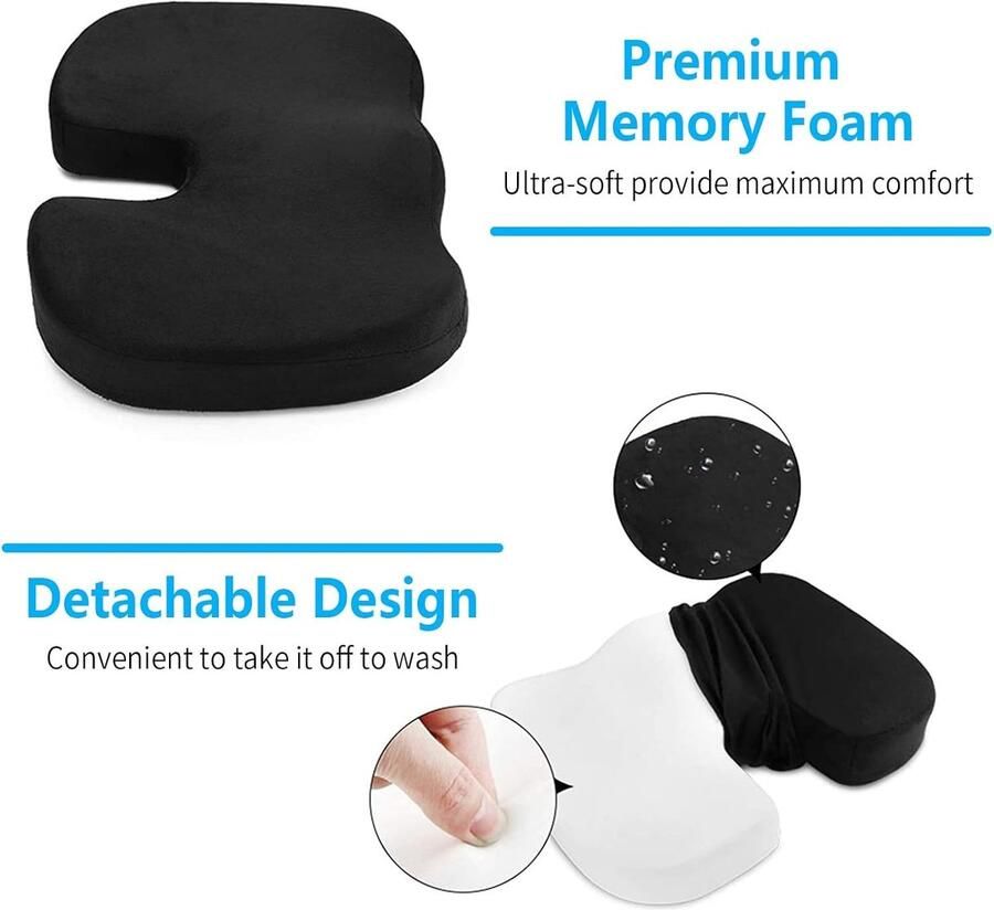 Bureaustoel Zitkussen: orthopedisch wasbaar ergonomisch zitkussen voor auto traagschuim U-vormig zitkussen bureaustoel kussen voor rolstoel autostoel 35*22*14 cm Zwart