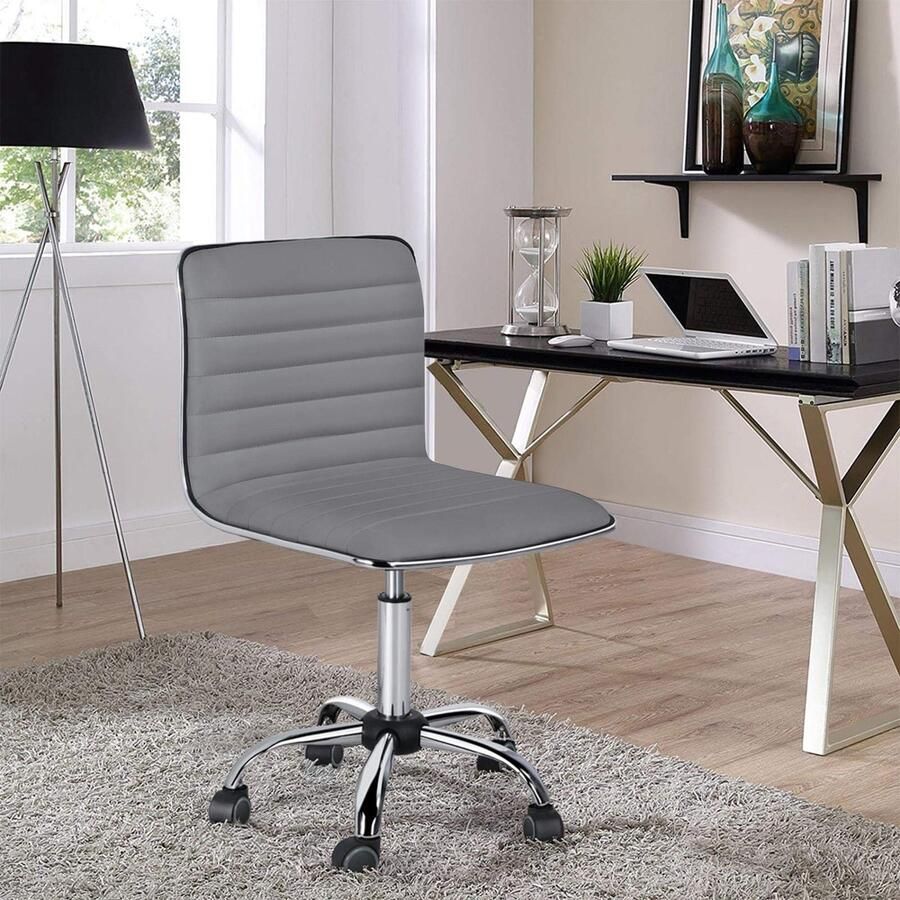 Bureaustoel zonder armleuning ergonomische bureaustoel in hoogte verstelbare draaistoel 360 graden draaibaar werkstoel van kunstleer voor werkkamer thuiskantoor
