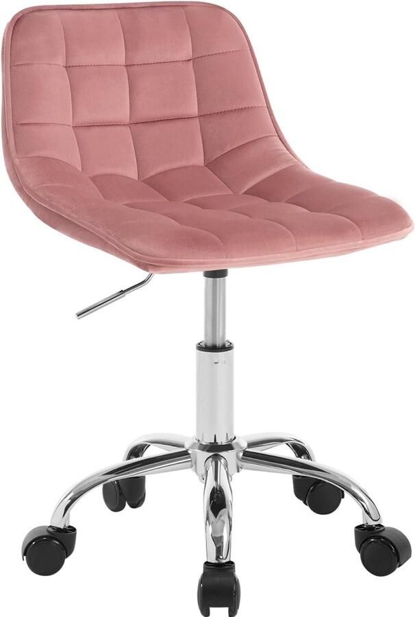Bureaustoel zonder armleuningen draaibare make-uptafelstoel bureaustoel met wieltjes computerstoel in hoogte verstelbaar fluweel en metaal roze