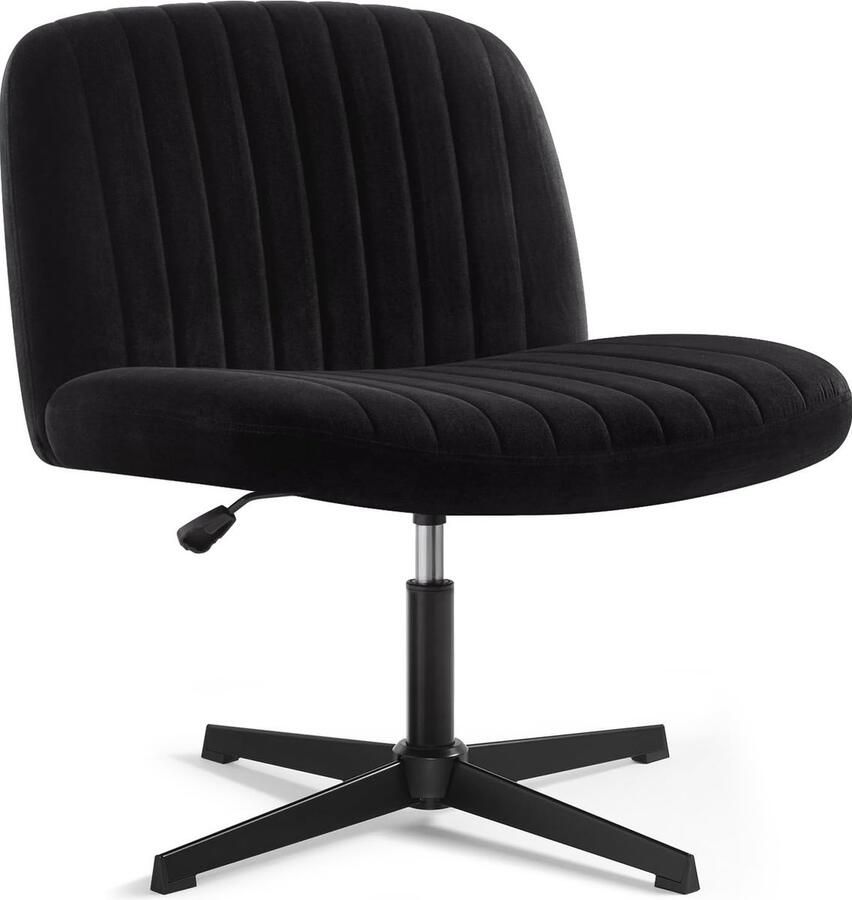 Bureaustoel zonder armleuningen Draaistoel zonder wielen Hoogte verstelbaar met brede zitting Fluweel Ideaal voor kantoor en slaapkamer