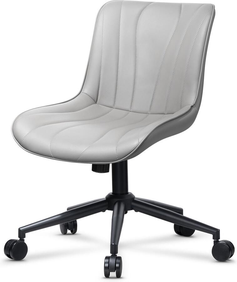 BIGZZIA Bureaustoel zonder armleuningen Ergonomische Bureaustoel met verstelbare rugleuning Kunstlederen draaibare zitting In hoogte verstelbaar Moderne stijl voor thuis kantoor Grijs