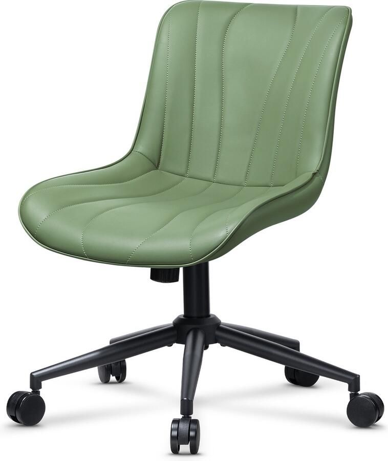 BIGZZIA Bureaustoel zonder armleuningen Ergonomische Bureaustoel met verstelbare rugleuning Kunstlederen draaibare zitting In hoogte verstelbaar Moderne stijl voor thuis kantoor Groen