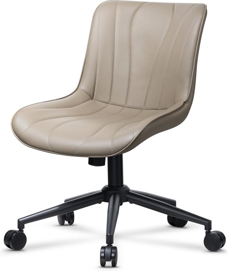 BIGZZIA Bureaustoel zonder armleuningen Ergonomische Bureaustoel met verstelbare rugleuning Kunstlederen draaibare zitting In hoogte verstelbaar Moderne stijl voor thuis kantoor kaki