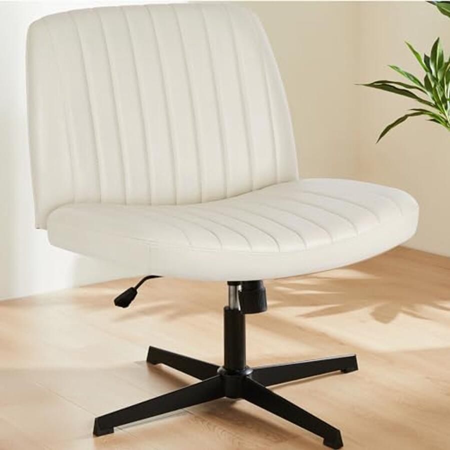 Bureaustoel zonder armleuningen PU-leer verstelbaar en draaibaar voor thuisgebruik Beige