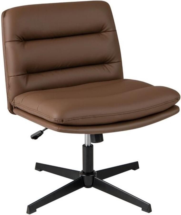 Bureaustoel zonder wielen – Hoogte verstelbaar 360° draaibaar zonder armleuningen – Bruin kunstleer
