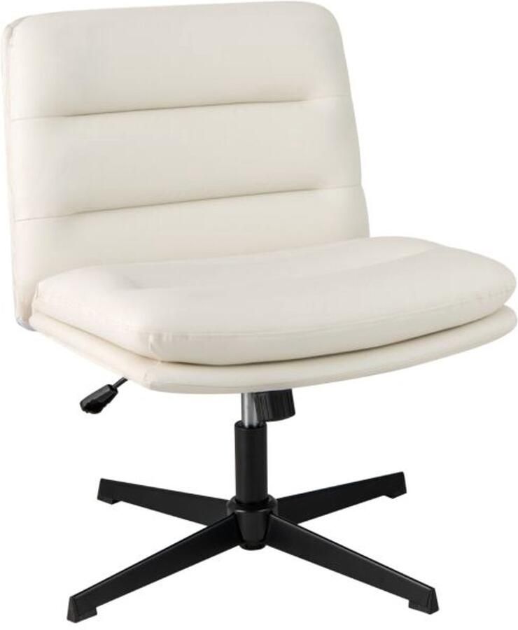 Bureaustoel zonder wielen – Hoogte verstelbaar 360° draaibaar zonder armleuningen – Wit kunstleer