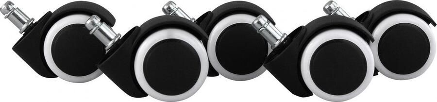 Rootz Living Rootz bureaustoel zwenkwielen set van 5 harde vloer zwenkwielen stoelwielen met rem polyurethaan gecoat lastafhankelijk geremd niet-smerend 11 mm x 50 mm