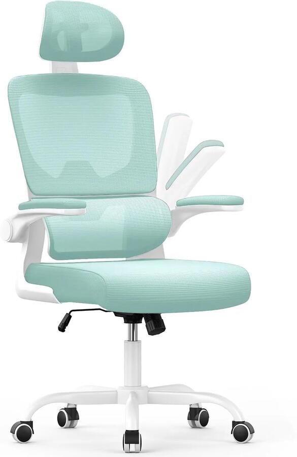 Bureaustoelen voor Volwassenen Bureaustoel met Opklapbare Armleuningen Elekiatech Ergonomische Bureaustoel-150 Kg Blauwgroen