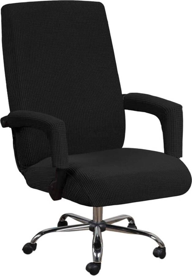 Bureaustoelhoes Elastisch materiaal Ademend Rimpelbestendig Antislip Universele bureaustoel Draaistoel Hoge rugleuning Zwart L-maat