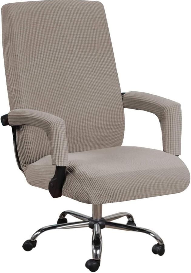 Bureaustoelhoes Stoelhoes Computer stoel hoes Stoelhoezen bureaustoelhoezen Elasticiteit Met armleuning Maat L Taupe Stofdicht Polyester