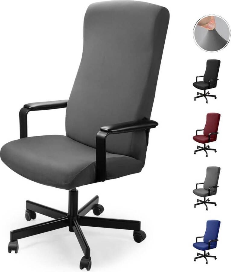 Bureaustoelhoes stoelhoezen draaistoel overtrek moderne stoel overtrek fauteuilhoes elastisch wasbaar set voor bureaustoel computer bureaustoel (grijs 2 stuks) (L))