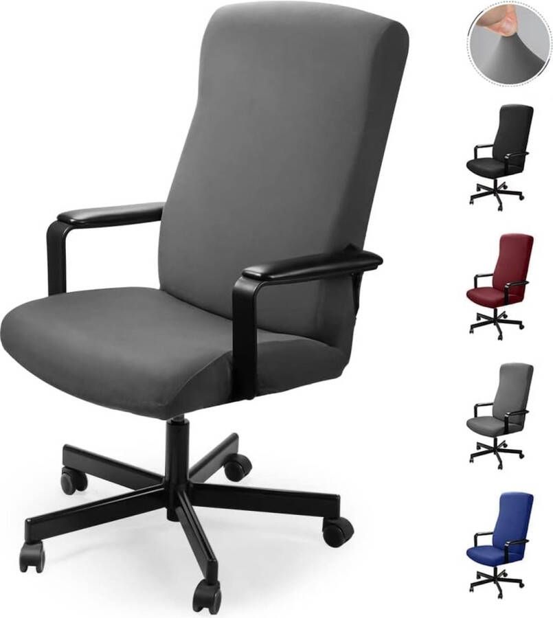 Bureaustoelhoes stoelhoezen draaistoel overtrek moderne stoel overtrek fauteuilhoes elastisch wasbaar set voor bureaustoel computer bureaustoel (grijs 2 stuks) (M)