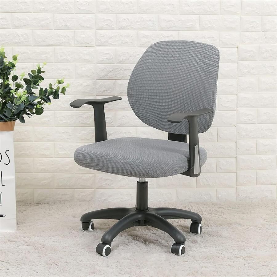 Bureaustoelhoes stretch overtrek voor bureaustoel elastische stoelhoezen elastaan kantoor computerstoelhoezen afneembaar wasbaar voor bureaustoel stretch stoelhoezen grijs 1 stuk