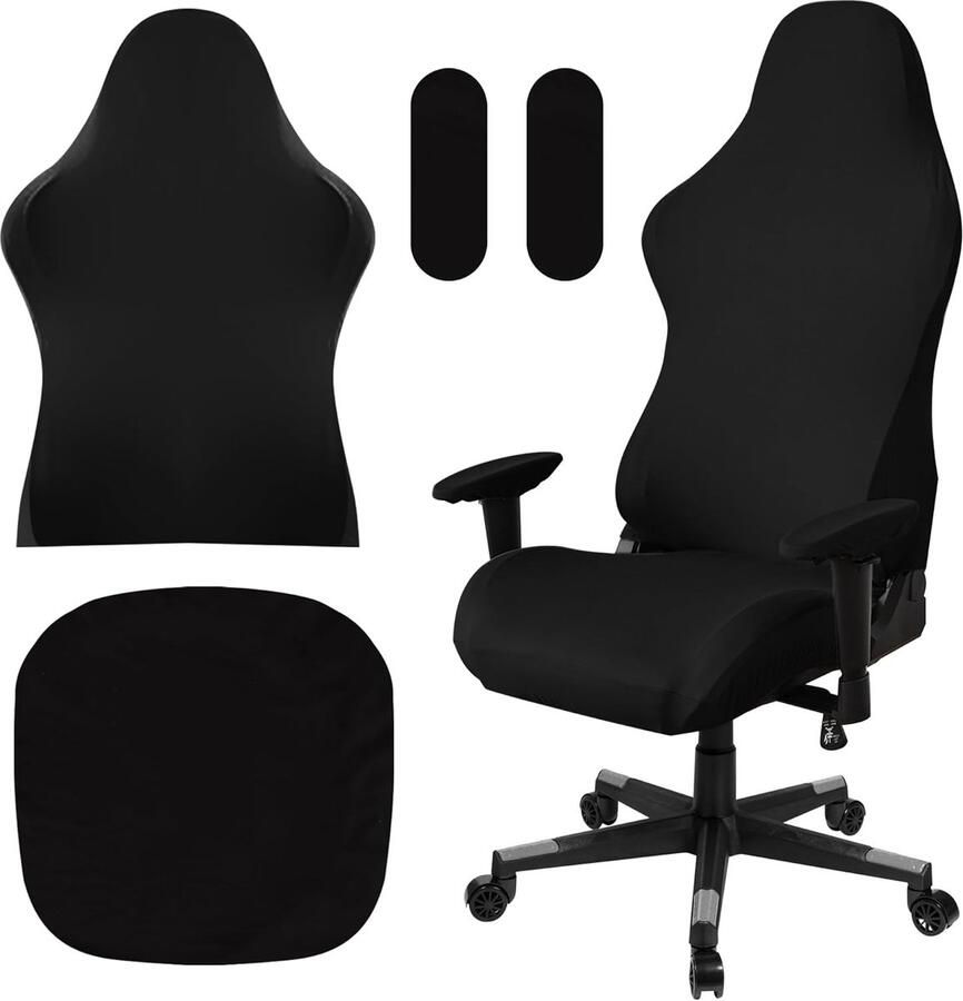 Bureaustoelhoes zwart rekbaar afneembaar wasbaar voor computerstoel gamingstoel bureaustoel stoelhoezen met armleuningen