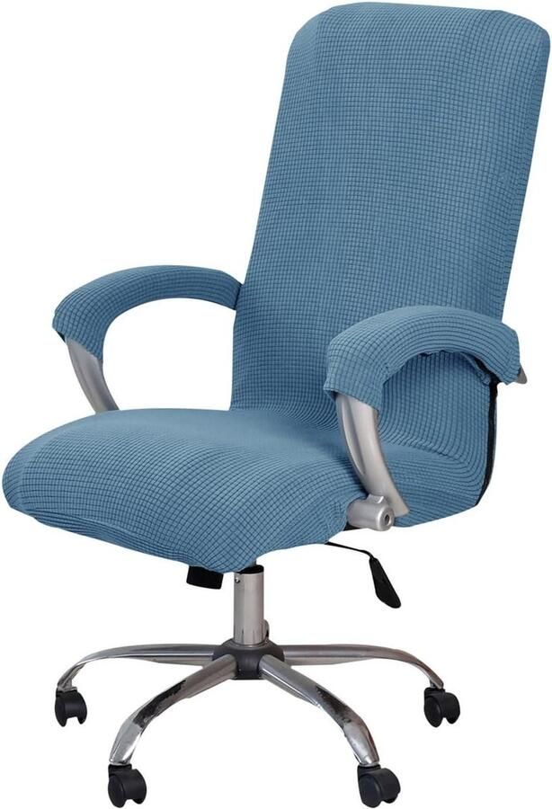 Bureaustoelovertrek maïs zijdestof stretch hoes voor bureaustoel elastische afneembare stoelhoes wasbaar blauw XL Stoelhoezen