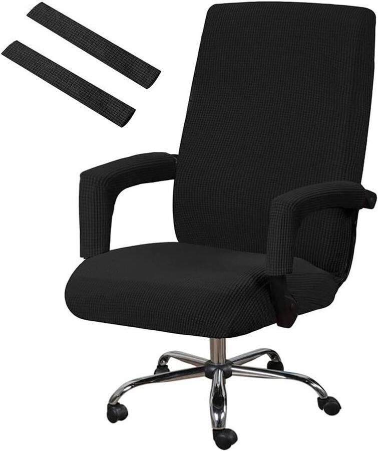 Bureaustoelovertrek met armleuning elastisch en wasbaar set voor bureaustoel XL zwart