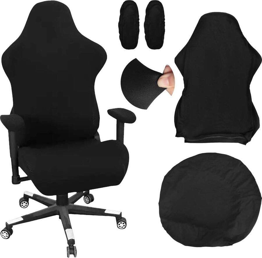 Bureaustoelovertrekken 4-delige set voor gamingstoelhoezen universeel hoezen voor stoelen met armleuningen stoelbekleding bureaustoel voor computerstoelen pc-stoelbekleding stoel (zwart)