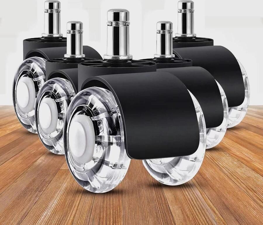 Bureaustoelwielen 10 mm x 22 mm wieltjes voor harde vloeren 360 graden rotatie set van 5 bureaustoelwielen voor parket tapijt laminaat en tegels