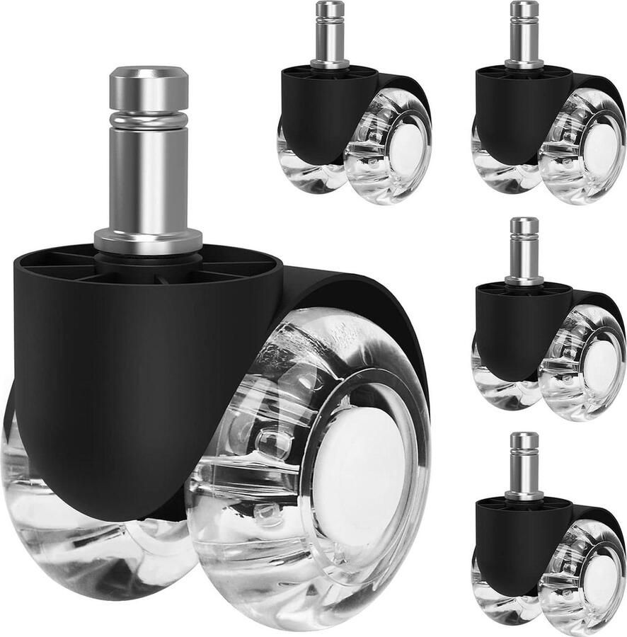 Bureaustoelwielen 11 mm x 22 mm 5-delige set wielen voor harde vloeren 360 graden rotatie diameter 50 mm super stil zacht krasvrij