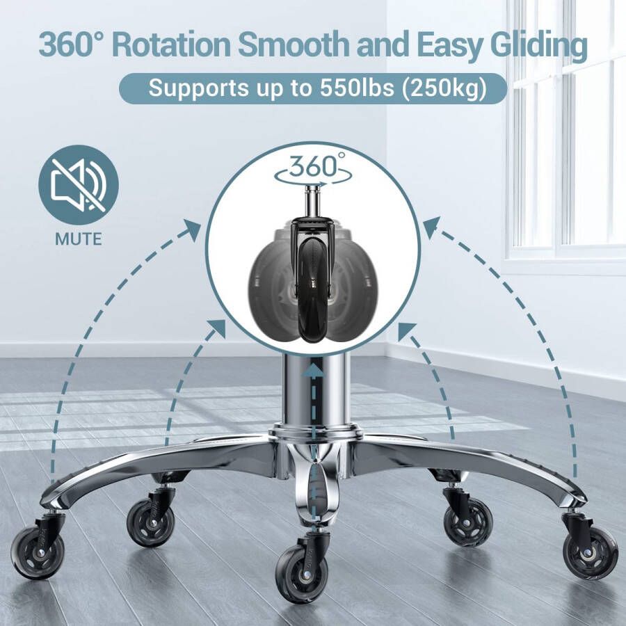Bureaustoelwielen 11 mm x 22 mm set van 5 harde vloerwielen voor bureaustoelen superstille en zachte rubberen bureaustoelwielen voor harde vloeren parket tapijt laminaat en tegels zwart
