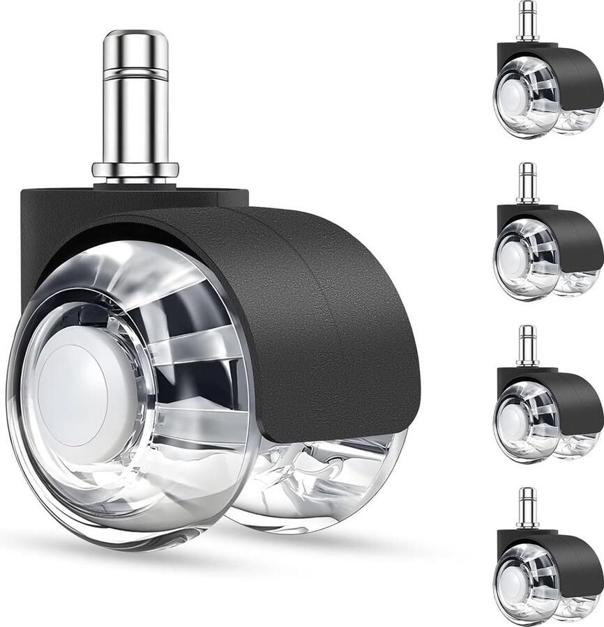 Bureaustoelwielen 11 mm x 22 mm set van 5 wielen voor bureaustoelen stil en zacht 360 graden rotatie voor de meeste harde vloeren tapijten