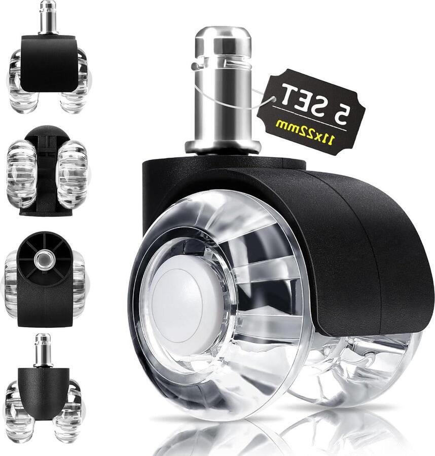 Bureaustoelwielen 11 x 22 mm set van 5 draaibaar harde vloeren parket tapijt past niet op 1KEA stoelen