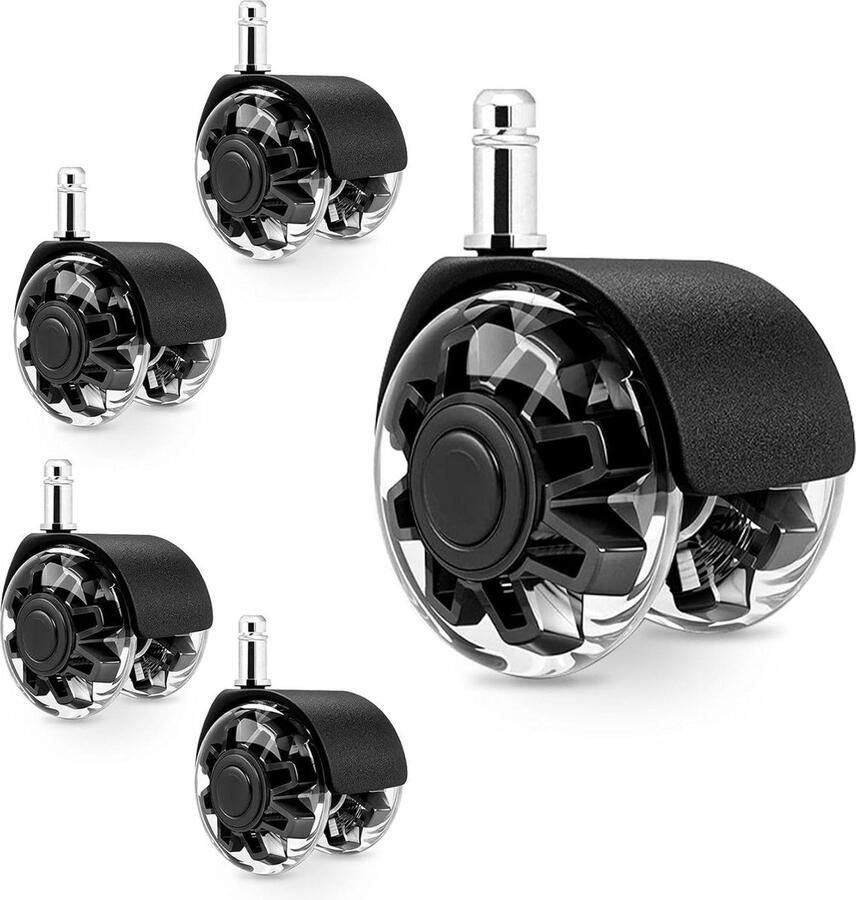 Bureaustoelwielen 5-delige set 11 x 22 mm gamingstoelen rubberen wielen tapijten parketvloeren