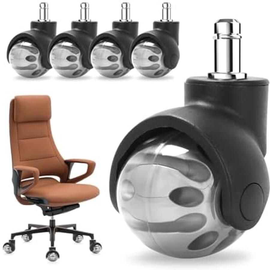 Bureaustoelwielen 5 stuks 11 mm x 22 mm ronde vervangende bureaustoelwielen stille bureaustoelwielen voor vloer tapijt (zilverkleurig)
