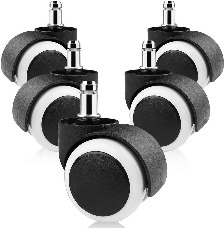 Bureaustoelwielen 5 stuks 11 mm x 22 mm wielen voor harde vloeren stoelwielen dubbel wieldesign stil krasvrij reservewielen voor parket laminaat stenen vloer tegels wit