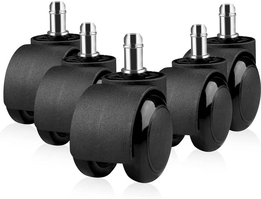 Bureaustoelwielen 5 stuks 11 mm x 22 mm wielen voor harde vloeren stoelwielen dubbel wieldesign stil krasvrij reservewielen voor parket laminaat stenen vloer tegels zwart