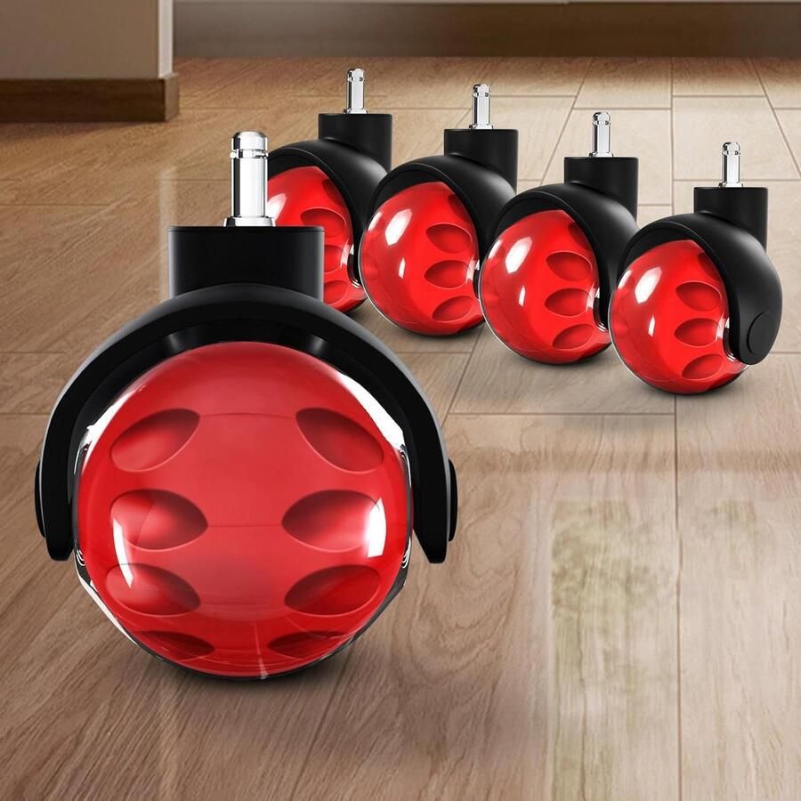 Bureaustoelwielen duurzaam geschikt voor tapijten en harde vloeren 5 stuks rood 11 x 22 mm