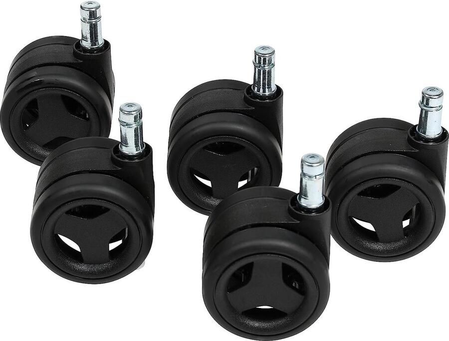 Bureaustoelwielen harde vloer set 5 stuks Sitness RS stiftdiameter 11 mm roldiameter 65 mm zwart