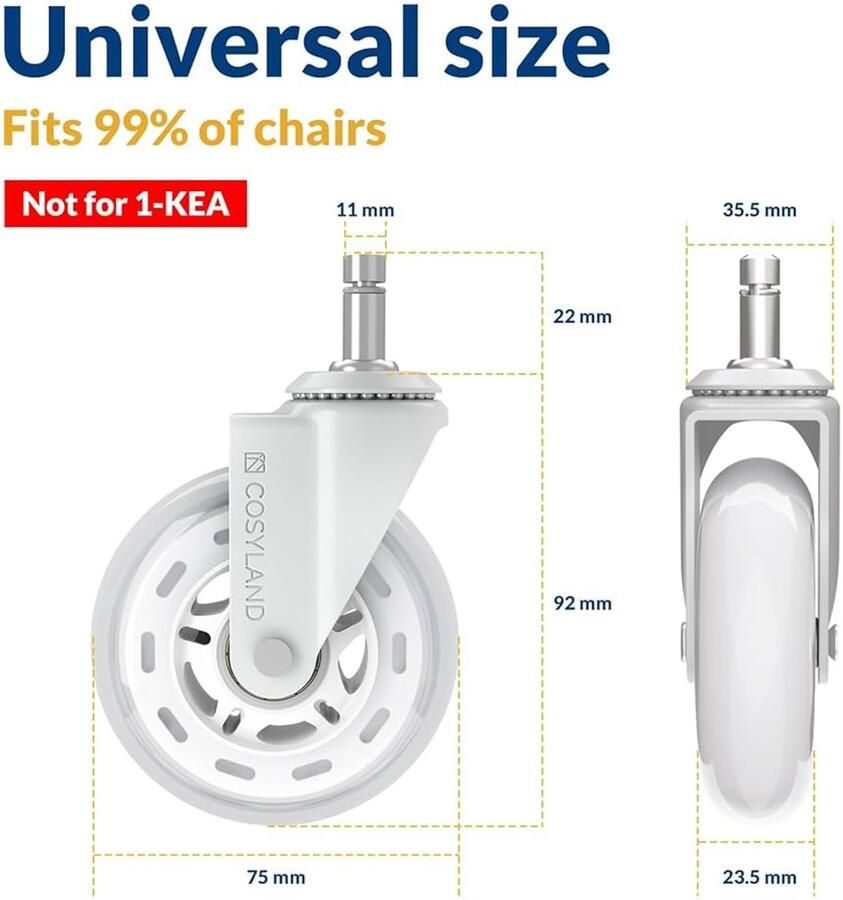 Bureaustoelwielen Hoog draagvermogen Fluisterstil 1 stuk