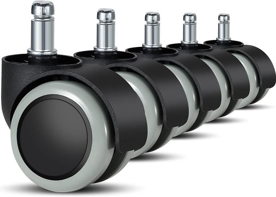 Bureaustoelwielen (set van 5) Vervangende harde vloerwielen van 11 mm x 22 mm voor gamingstoelen bureaustoelen en bureaustoelen ter bescherming van de vloer. Ideaal voor houten vloeren tegels en tapijt (grijs)