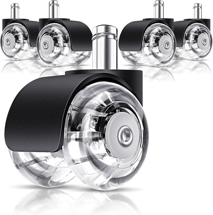 Bureaustoelwielen stoelwielen (set van 5) met stang van 11 mm x 22 mm bureaustoelwielen zijn geruisloos en passen op alle vloeren beschermen vloeren Ideaal voor gebruik als bureaustoel en draaistoel