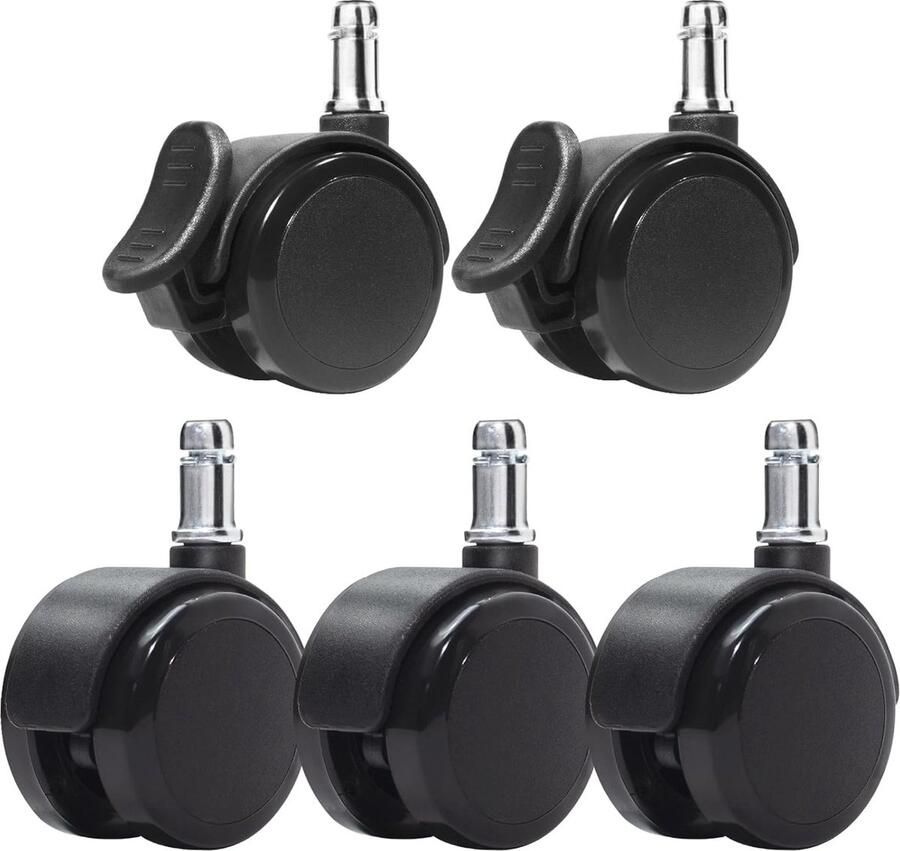 Bureaustoelwielen voor alle vloeren 5-delige set met rem 11 mm x 22 mm