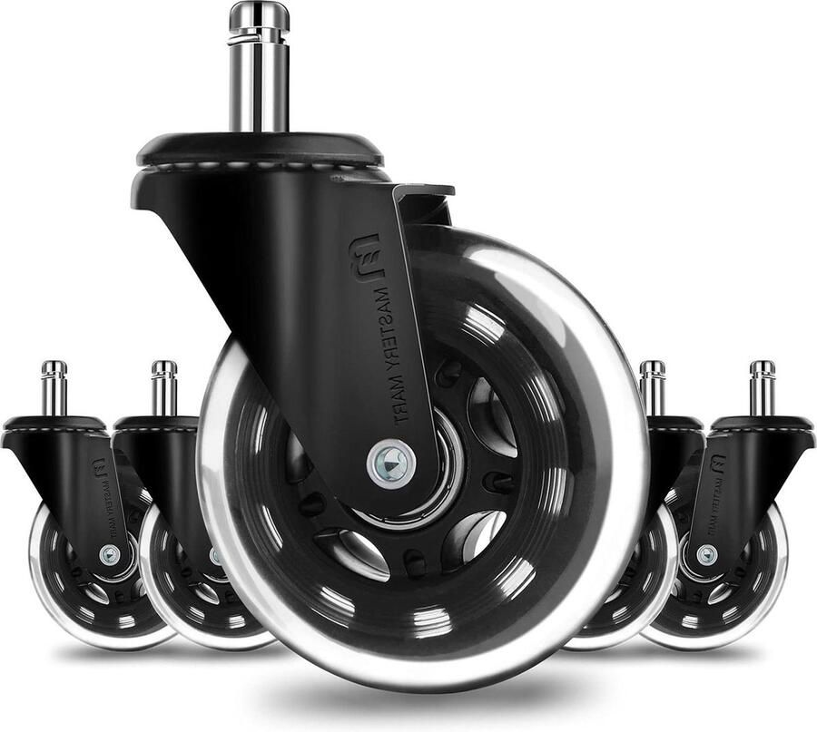 Bureaustoelwielen set Mastery Mart harde vloeren 11 mm x 22 mm vervanging vloerbeschermingsmatten geschikt voor 98% alle stoelwielen 5 wielen