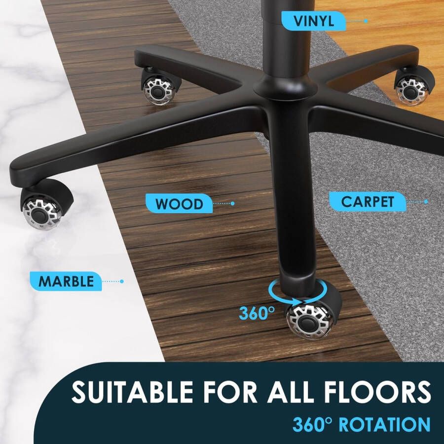 Bureaustoelwieltjes 11 x 22 mm lichtlopende en stille wieltjes voor harde vloeren parket tapijt laminaat en tegels set van 5 rubberen wielen geen krassen in de vloer (past niet voor