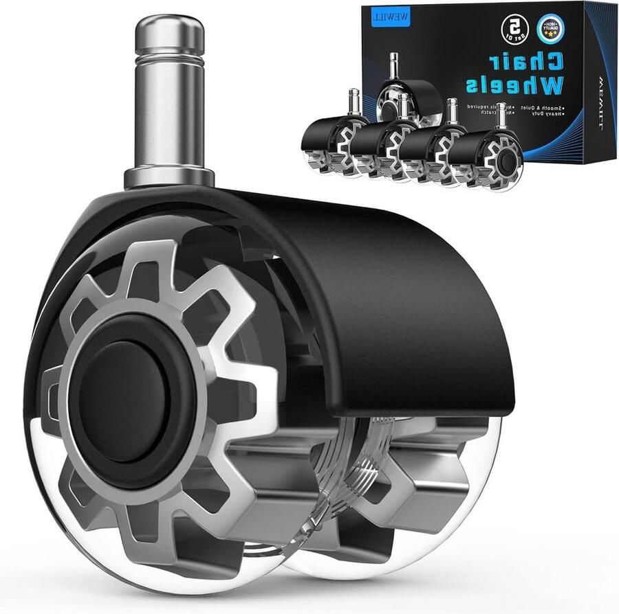 Bureaustoelwieltjes 11 x 22 mm Rubberen wielen voor harde vloeren Set van 5 wieltjes Geen krassen Geschikt voor parket tapijt laminaat en tegels