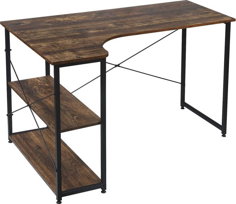 Bureautafel Computerbureau Werktafel met 2 opbergplanken PC-tafel Opbergtafel 120x74x71 5cm Zwart Vintage Hout