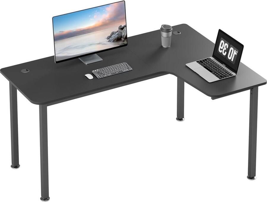Bureautafel Ergonomisch L-vormig gaming-bureau 155 x 110 cm Hoekbureau Grote pc-gaming-tafel met kabelbeheersysteem en muismat voor thuiskantoor Zwart links
