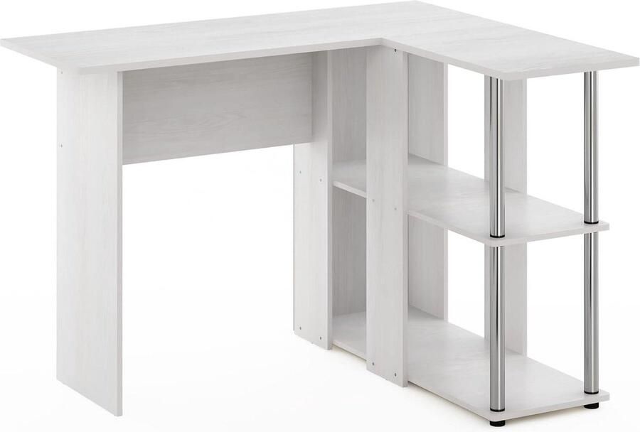 Hoekbureau L-vormig met boekenplank vervaardigd hout wit eiken chroom 1045 x 7351 x 875 cm Hoekbureau