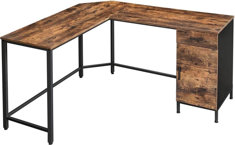 Rootz Living Rootz Bureautafel met Kast Vintage Industrieel Bureau Houten Opbergmeubel Spaanplaat en Staal 137cm x 150cm x 75cm