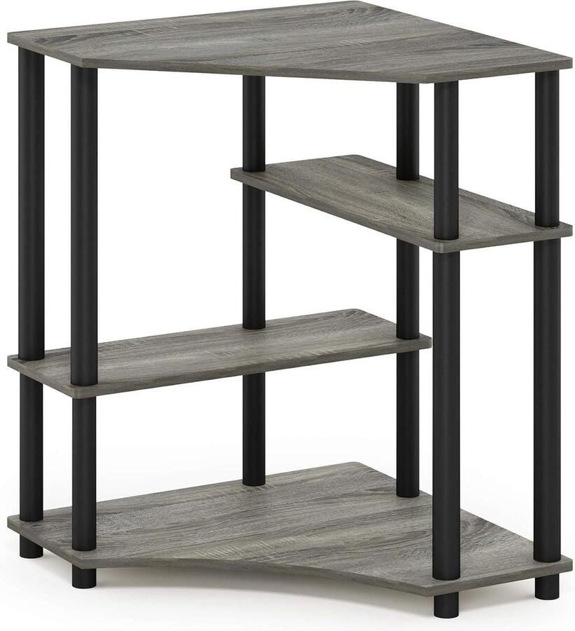 Bureautafel ruimtebesparend hoekbureau met planken Frans eiken zwart hoekbureau opbergplanken - Foto 2