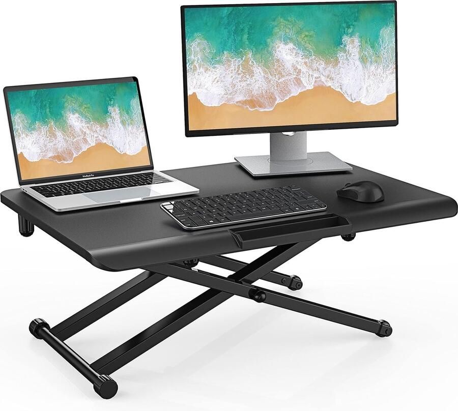 Bureauverhoger Stabureau 45x65 cm Gasveer bediening Ergonomisch Hoogte Verstelbaar Bureau Tafel Verhoger Zit Sta Werkplek Klaar voor Gebruik Ready to Use Zwart